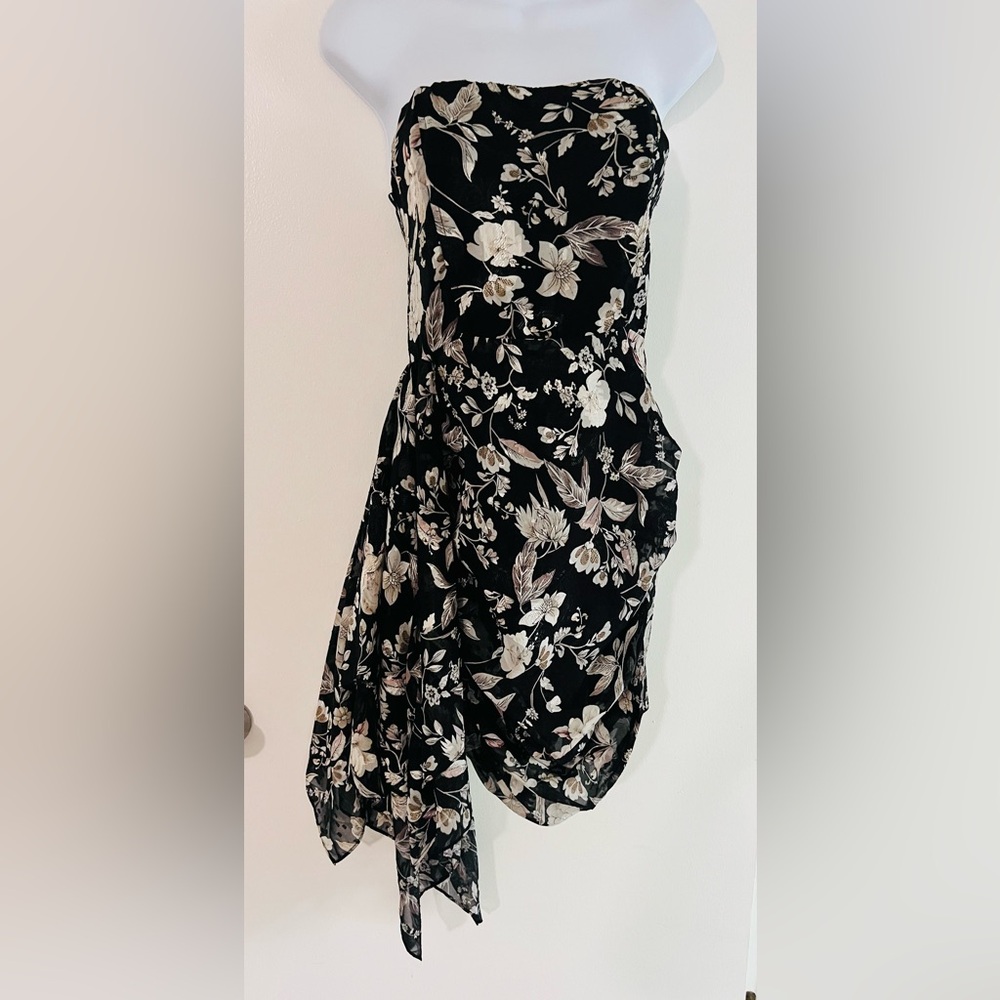 FATE VICI Secret Happiness Floral Strapless Drape Front Metallic Thread M NEW!